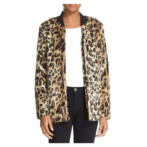 Faux Fur Leopard Womens Bomber Jacket Maximalist‎ Mobwife Glam Old Hollywood SML